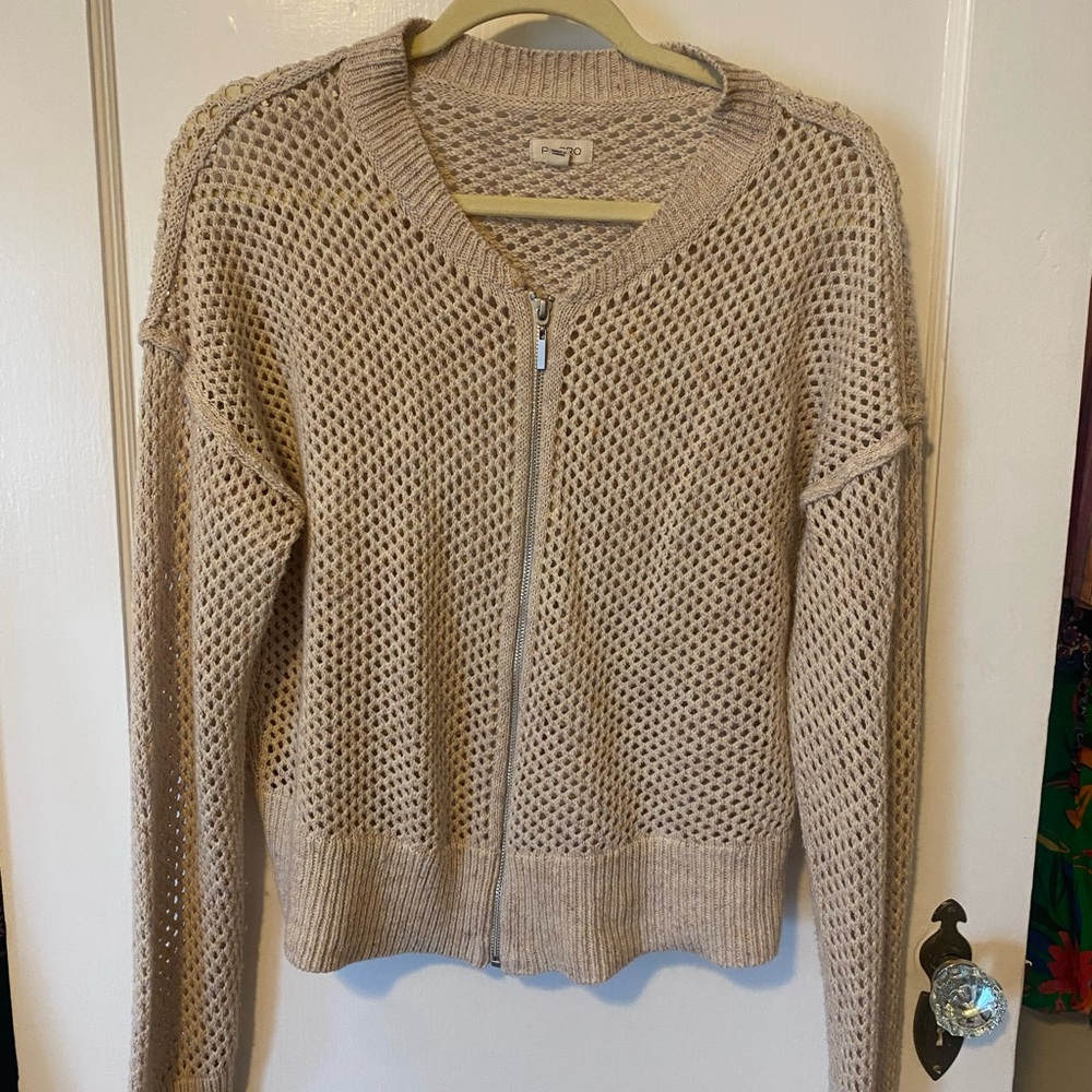 Pilcro Tan Knit Zip-Up Cardigan